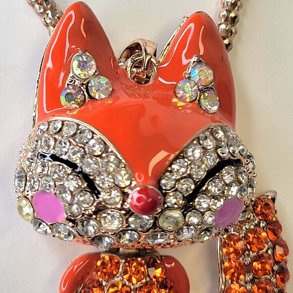 Fox Pendant Necklace Orange Animal Pendant Long Necklace Orange Crystal Pendants - Picture 10 of 12